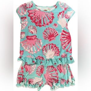 Three Friends- Seashell Matching Set- Top & Ruffle Shorts Girls Outfit- SIZE 5